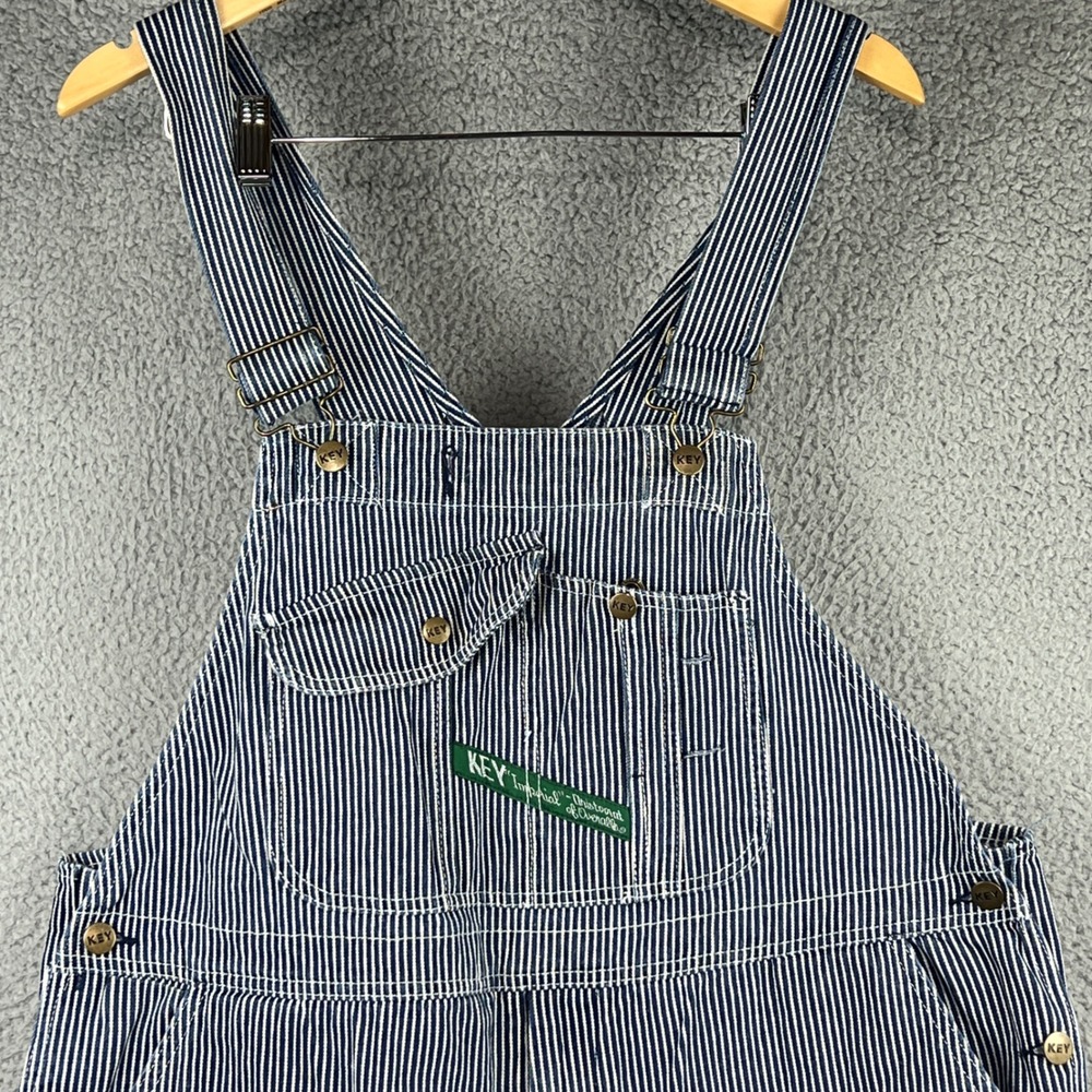 Key Hickory railroad Stripe Overalls Mens 42x28 (M: 42x23) Blue White Aristocrat - Picture 2 of 12